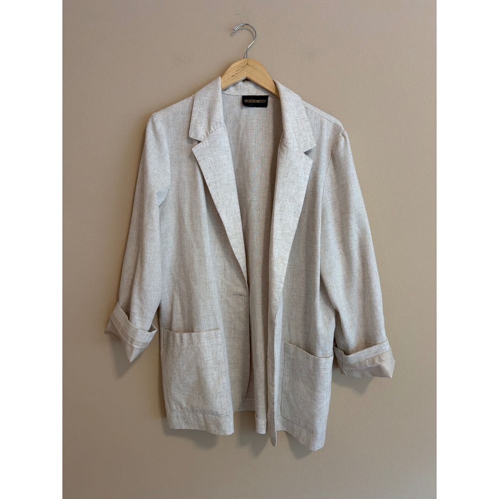 Requirements Womens Beige Linen Blend Single Button Blazer Jacket Oatmeal L